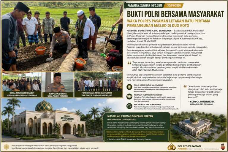 Bukti Polri Bersama Masyarakat, Waka Polres Pasaman Letakkan Batu Pertama Pembangunan Masjid di Duo Koto