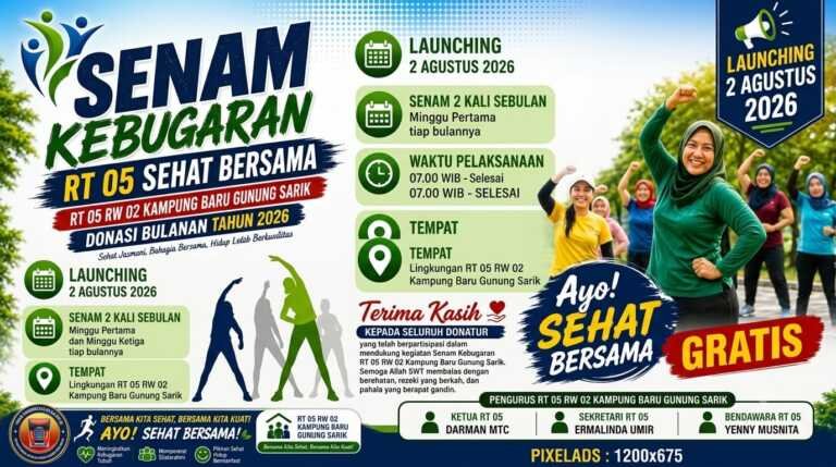 Darman MTC Ajak Warga Hidup Sehat Lewat Program Senam “RT 05 Sehat Bersama” Perdana Digelar 2 Agustus 2026