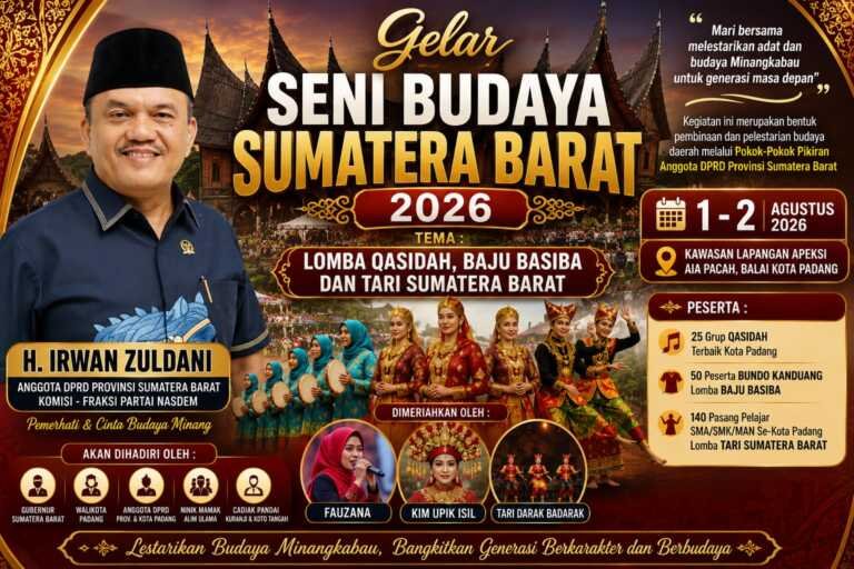 Irwan Zuldani Gelar Seni Budaya Sumbar 2026, Hadirkan Lomba Qasidah, Baju Basiba dan Tari Tradisional